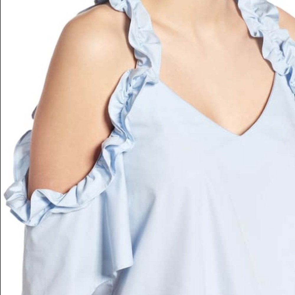 Light Blue Cold Shoulder Ruffle Top - Picture 2 of 8